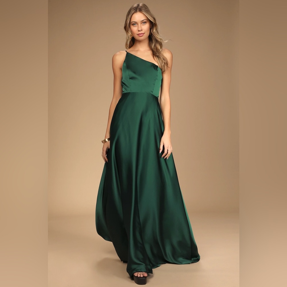 Green One-Shoulder Dress with Pockets